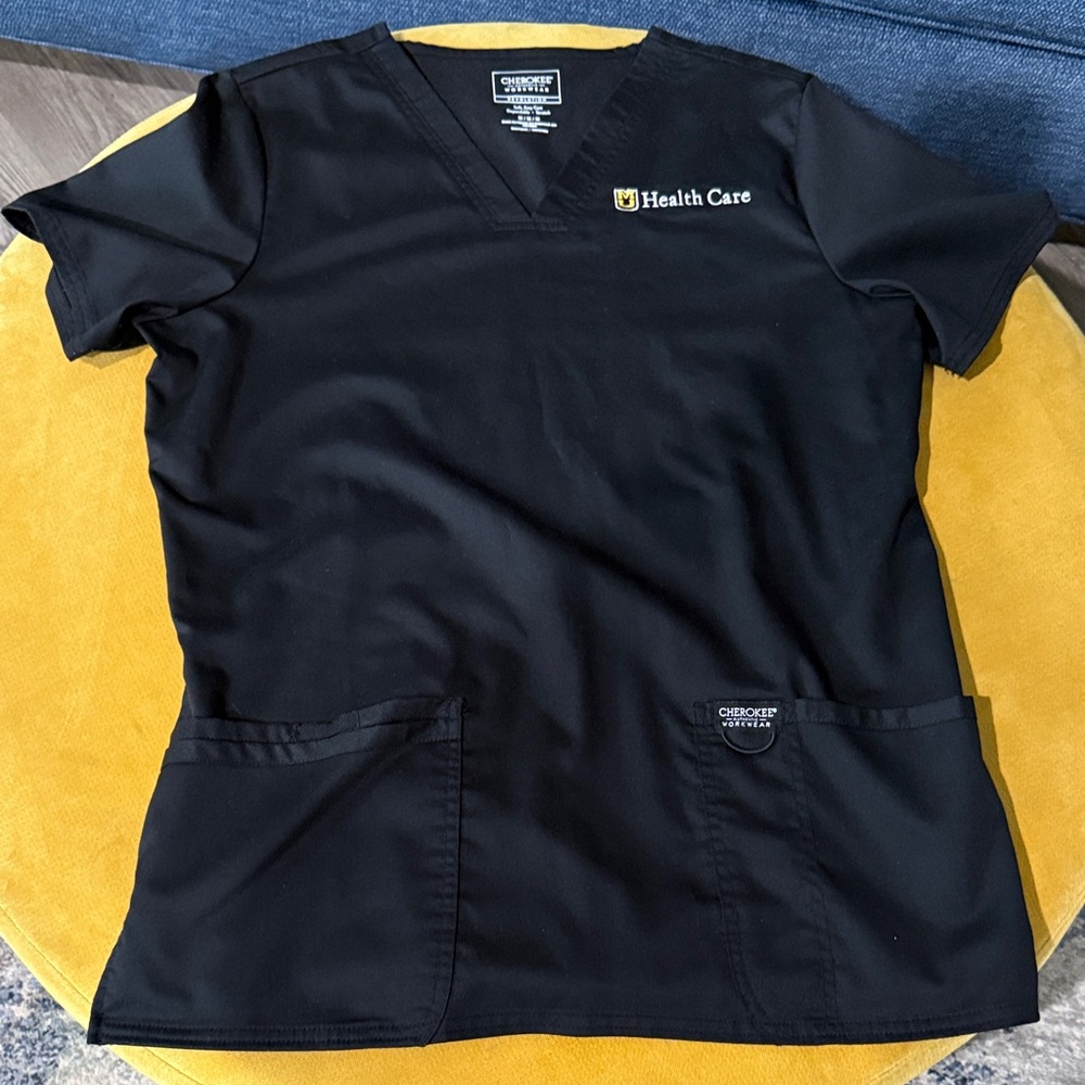 Cherokee Black V-Neck Scrub Top